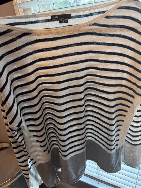 Vince Sweaters - Vince Black & White Striped Crewneck Sweater with Gray Hem